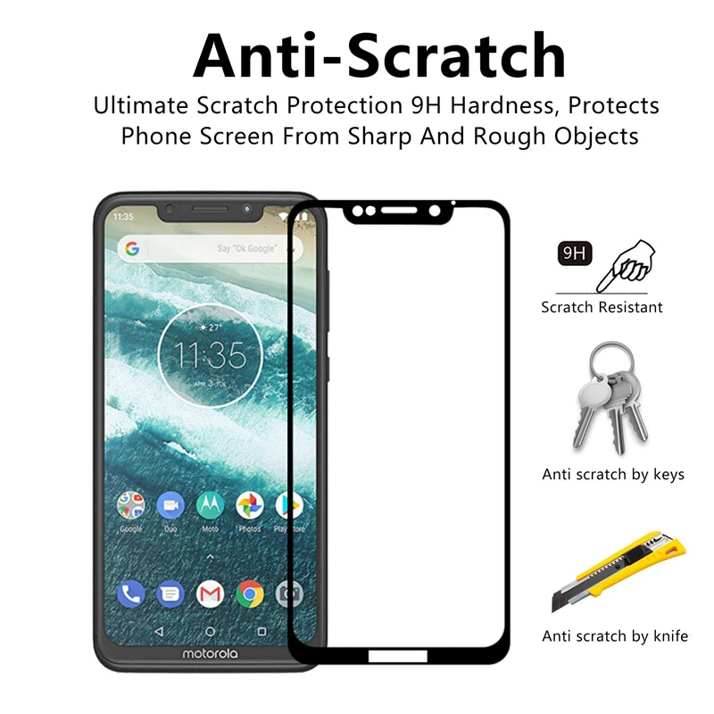 Полное покрытие из закаленного стекла для Motorola Moto One защита экрана весь клей