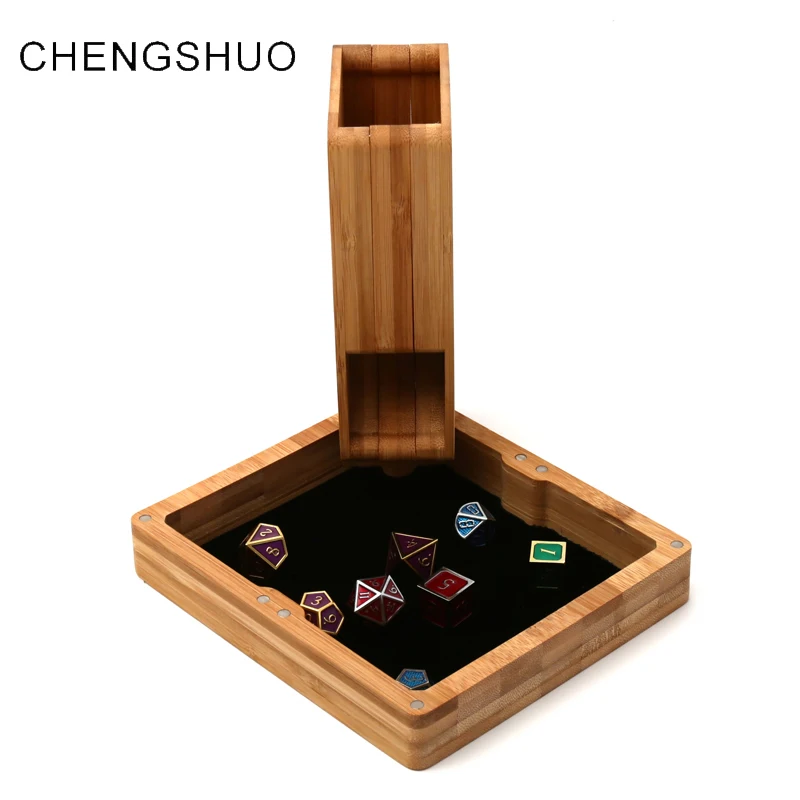 Chengshuo dnd башня для игральных костей набор 3 раза бамбуковая коробка с кубиками Подгонянный Магнит адсорбции поднос Подземелья и Драконы настольная игра