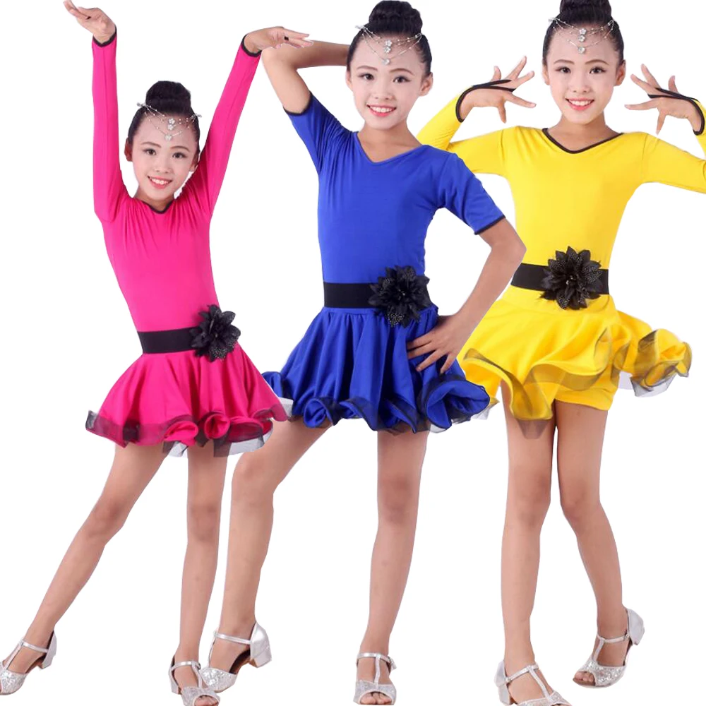 Платье для латинских танцев с длинными рукавами девочек детское нарядное платье