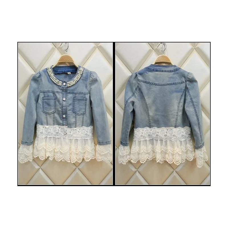 Мягкая и удобная кружевная джинсовая куртка для женщин базовые пальто с длинным