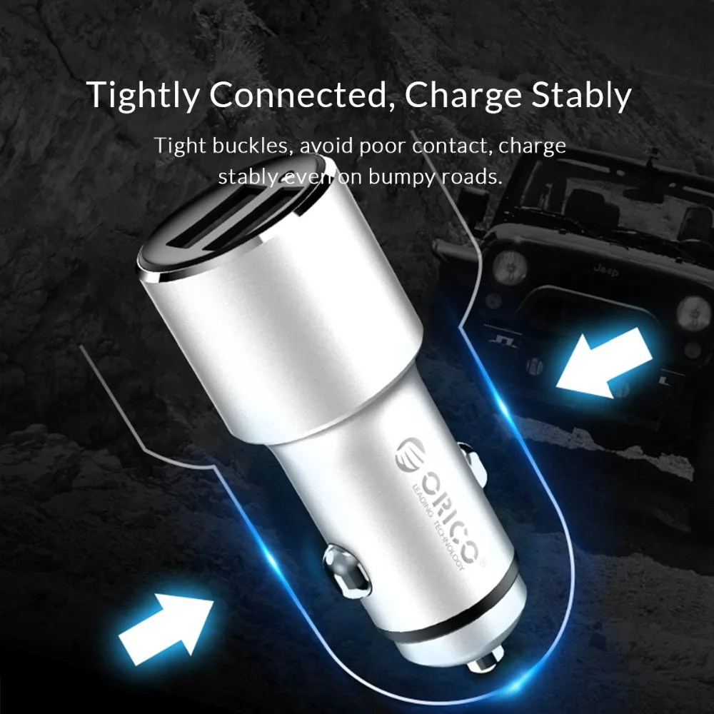 Автомобильное зарядное устройство ORICO 5V 12W Mini Dual USB для быстрой зарядки iPhone Huawei Xiaomi