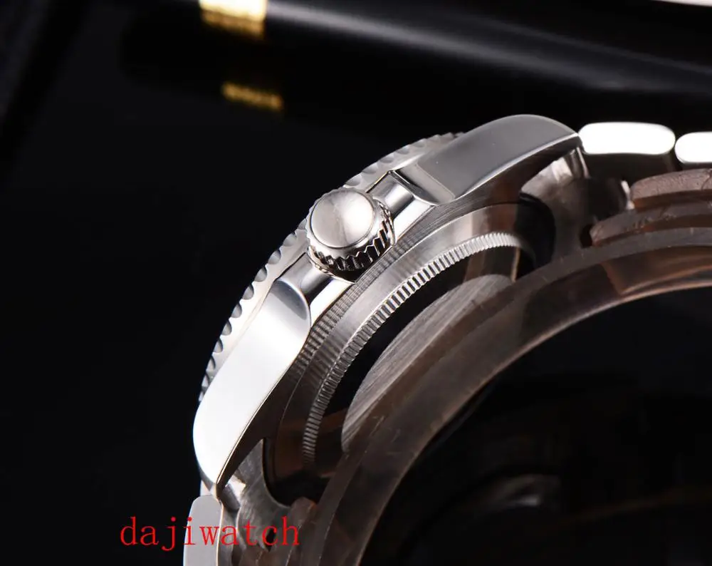 40 мм механические часы черный красный керамическая рама стерильный циферблат