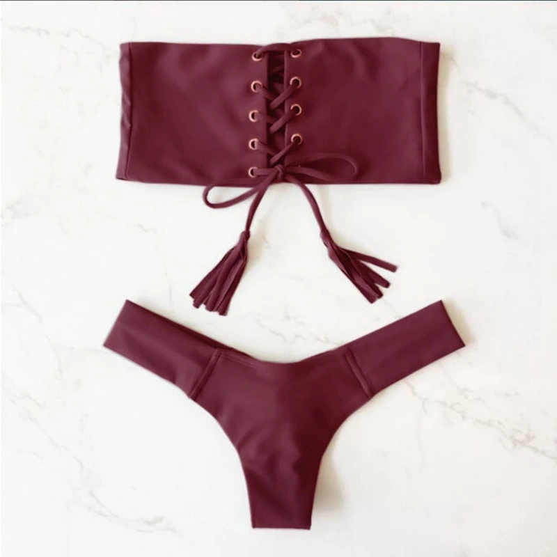 2018 бикини набор Для женщин Плавание костюм сексуальный без бретелей кружевной