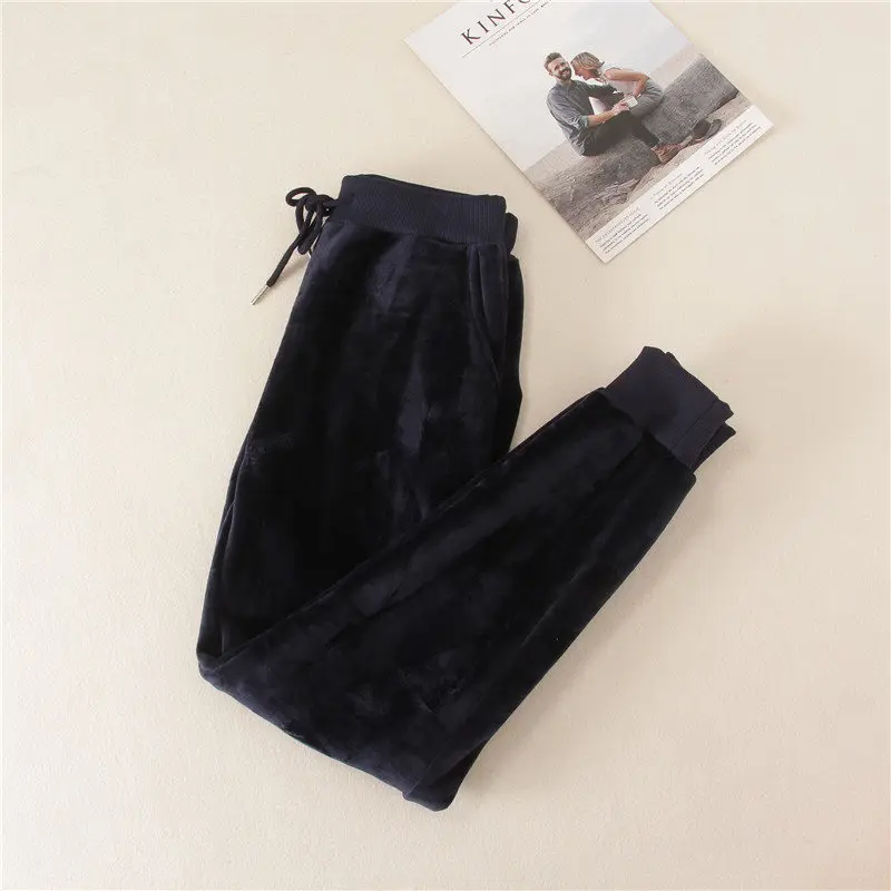 dark blue Плюс бархатные женские спортивные брюки утепленные золотые бархатные женские зимние брюки Pantalon Femme флисовые шаровары Теплые длинные брюки C5098 - Цвет: dark blue