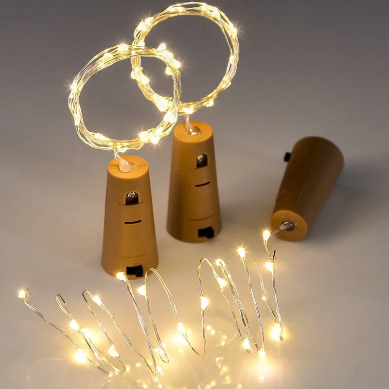 2 м 20 LED Медный провод строка бутылку из пробки огни Стекло Craft бутылка Фея Валентина Рождество Свадебная вечеринка бар украшения