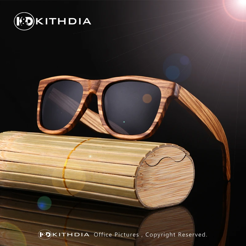 KITHDIA-نظارة شمسية من خشب الحمار الوحشي الأصلي للرجال ، عدسات مستقطبة مصنوعة يدويًا من الخيزران ، 100%