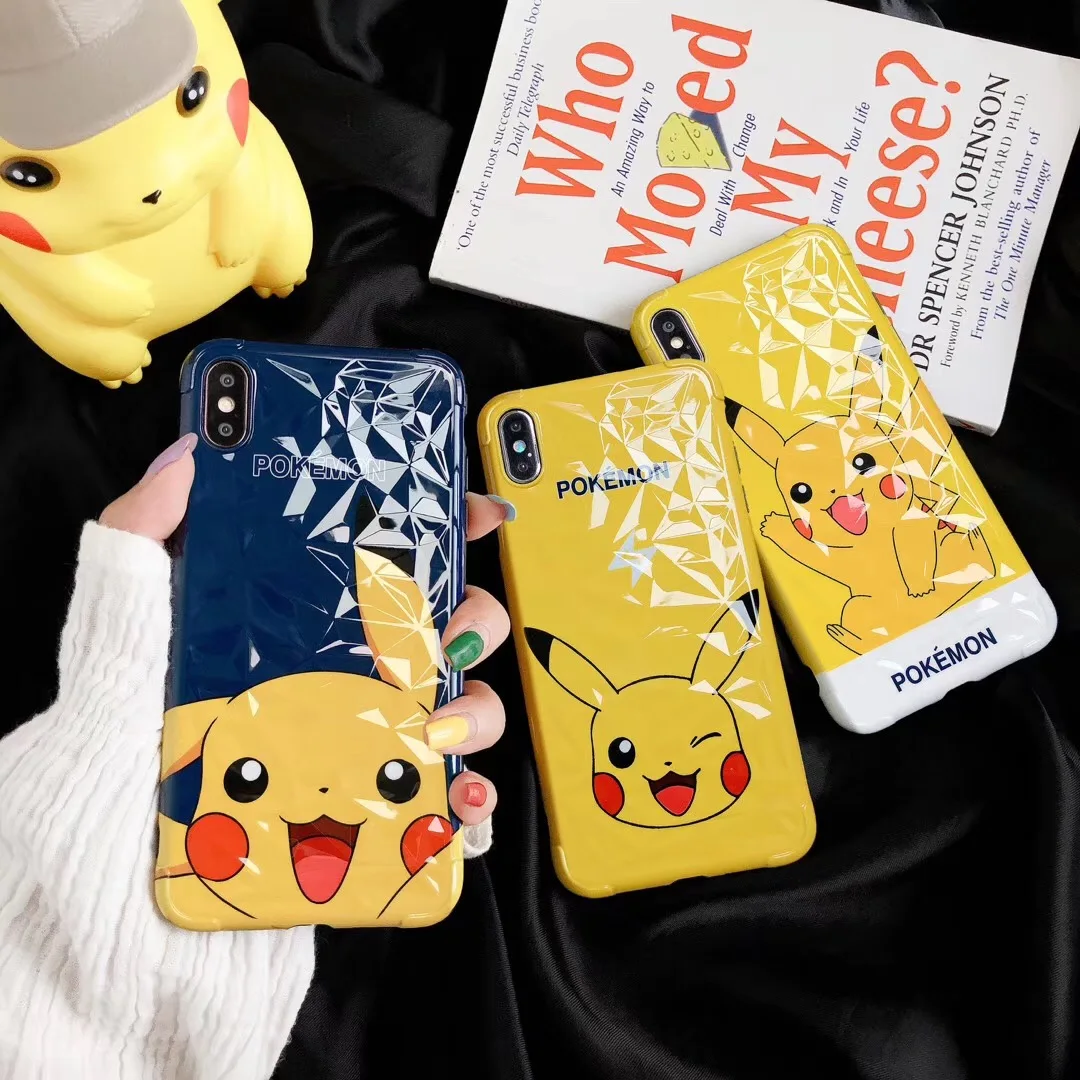 Супер милый чехол для телефона Pikachue для iphone XR X XS Max, мягкий чехол IMD, Ромб, чехол для iphone 7, 6 S, 6, 8 Plus, модные забавные чехлы