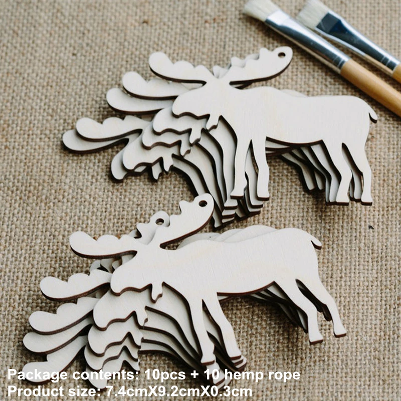 253-10pcs 10 шт. деревянные подвесные рождественские украшения в виде снеговика и лося, рождественские украшения для дома, декор для рождественской елки Noel Navidad Merry Christmas, Q - Цвет: 253-10pcs