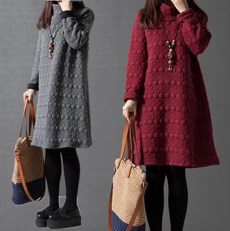 Осень Зима Одежда высшего качества толстый Халат платье для женщин с длинным