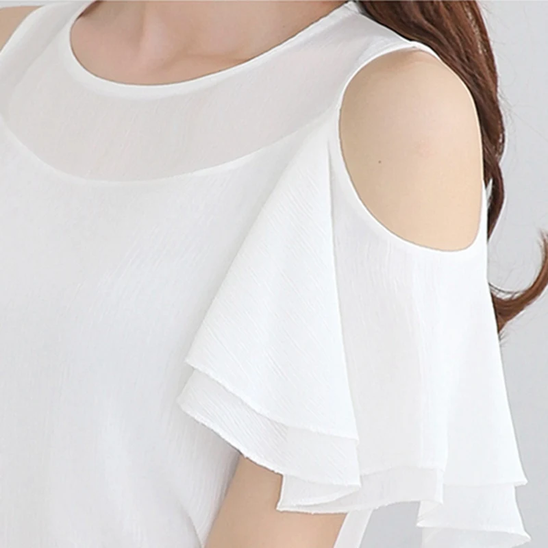 

Ladies Causal Off Shoulder Ruffles Shirts Women's White Chiffon Blouses Women Tops Camisas Female Bluas Blouse Women Shirt 896B