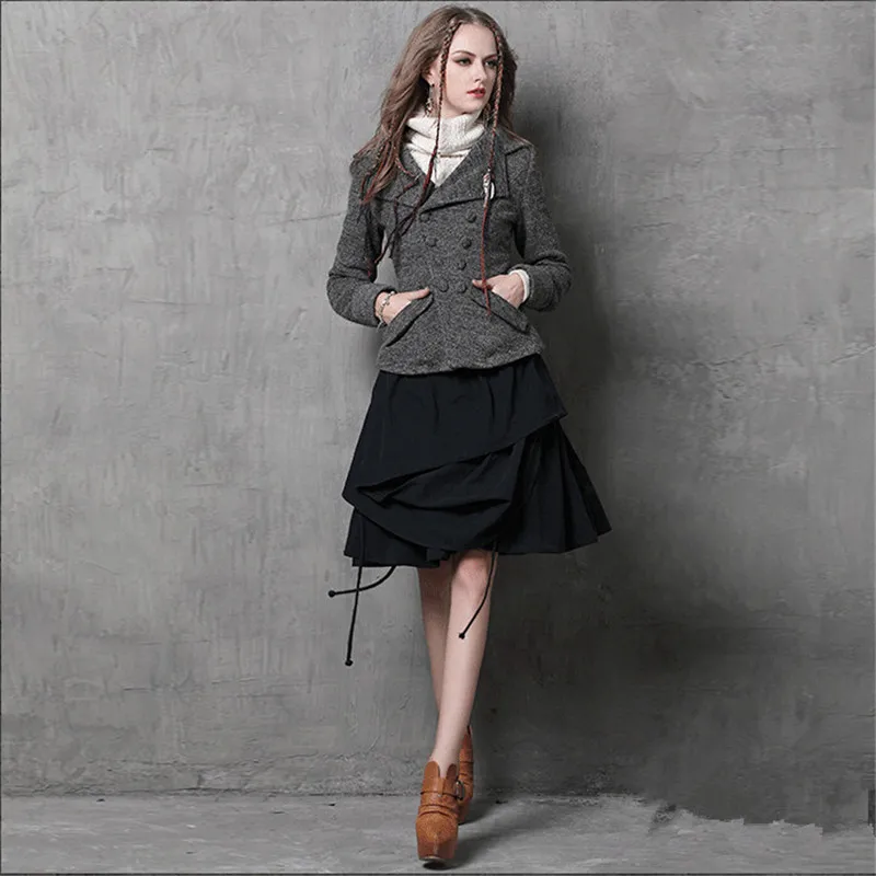 Винтажное приталенное зимнее женское пальто плотное шерстяное теплое женская