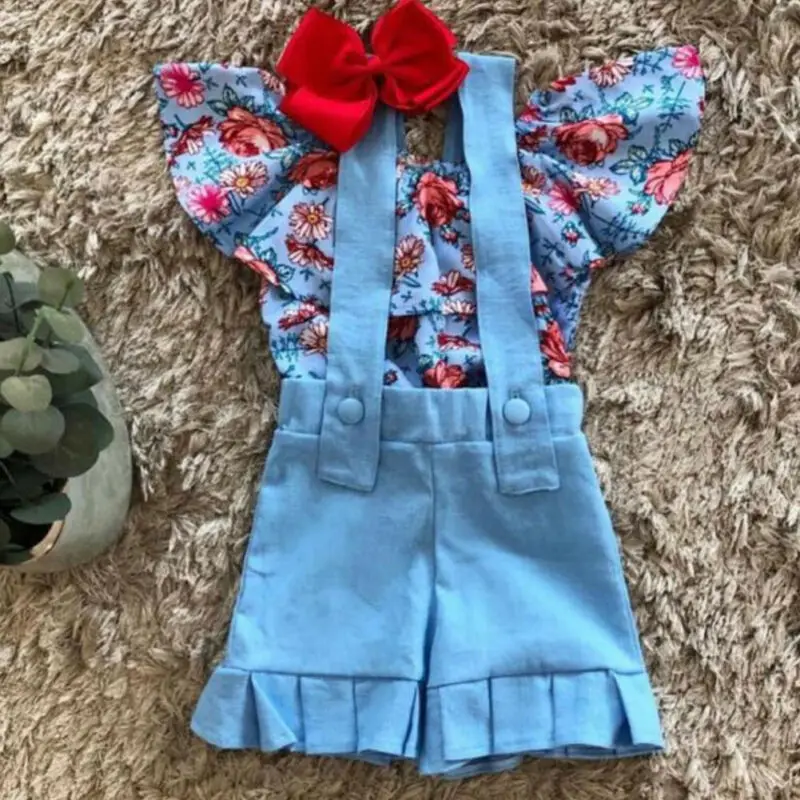 

kids girl clothes princess casual flower tops fly sleeve t shirts solid pants toddler girls clothes set 2pcs 2-6T