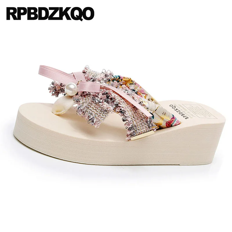 Женские босоножки на танкетке низкий каблук открытый носок бант платформа