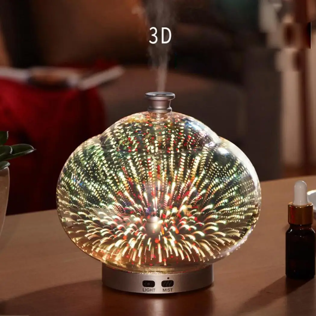 3D фейерверк стеклянная ваза форма увлажнитель воздуха со светодиодным ночным