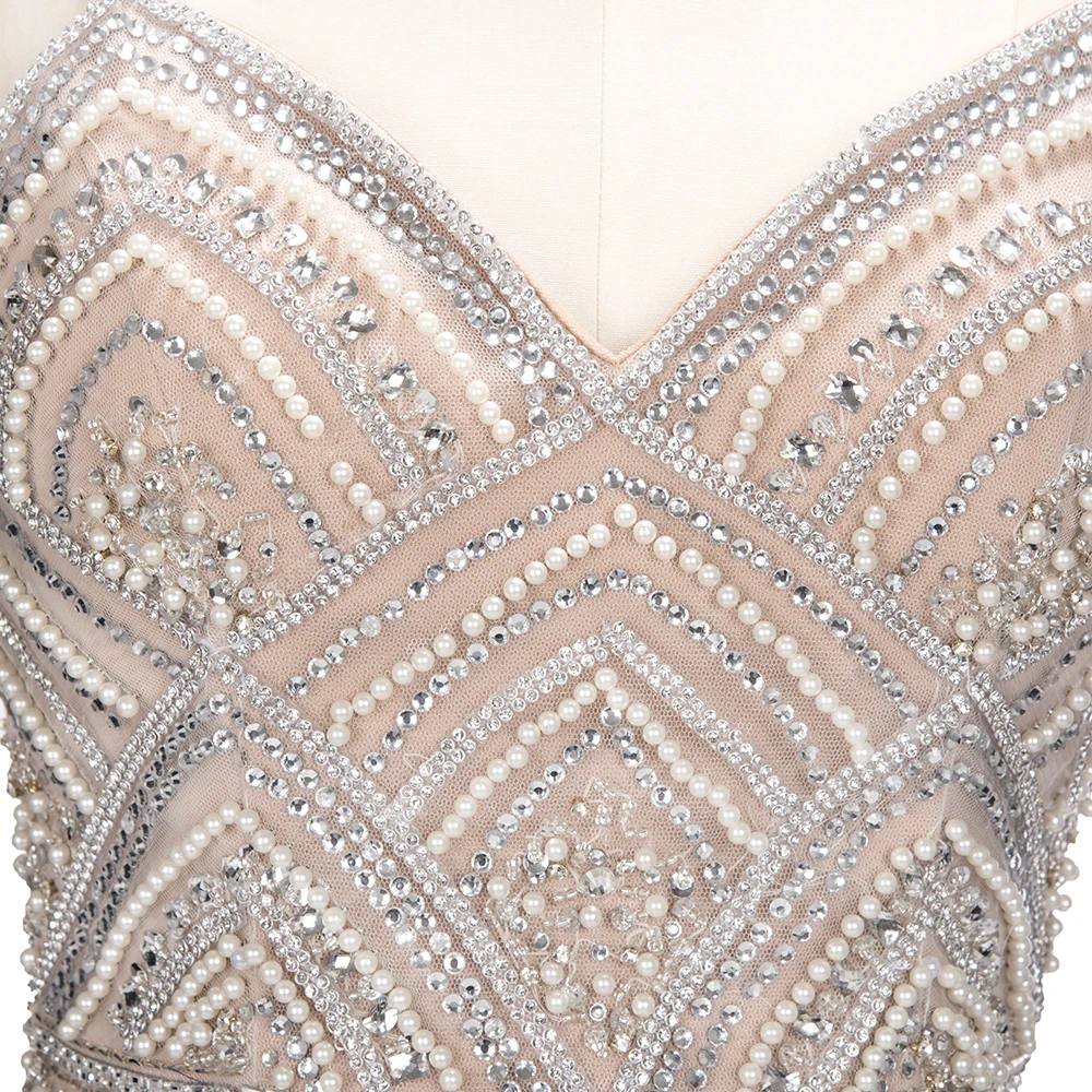 

Luxury Dubai Beaded Pearls Mermaid Evening Dresses 2019 Spaghetti Straps Backless Formal Evening Party Dresses Gowns For Women