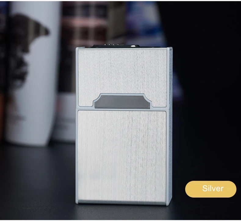 Metal Cigarette Case Box with USB Lighter 20pcs Capacity Waterproof Cigarette Holder Electronic Lighter Electric Gadgets for Men