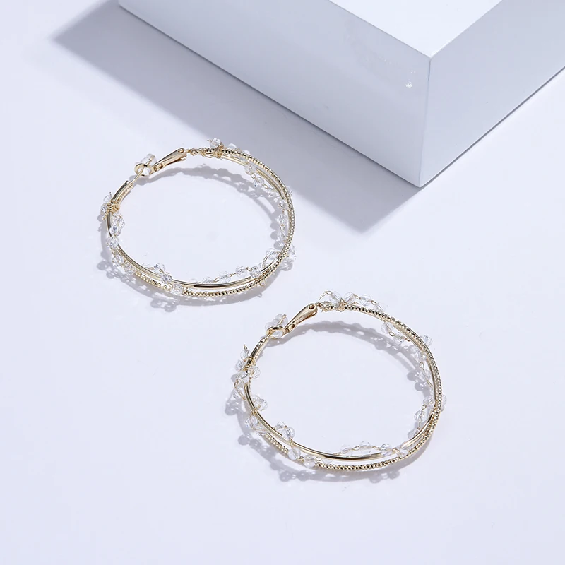 YMYW Exquisite Romantic Crystal Handmade Hoop Earrings Copper Statement Luxury 16 K Metal for Women Bride Jewelry 2019 | Украшения и