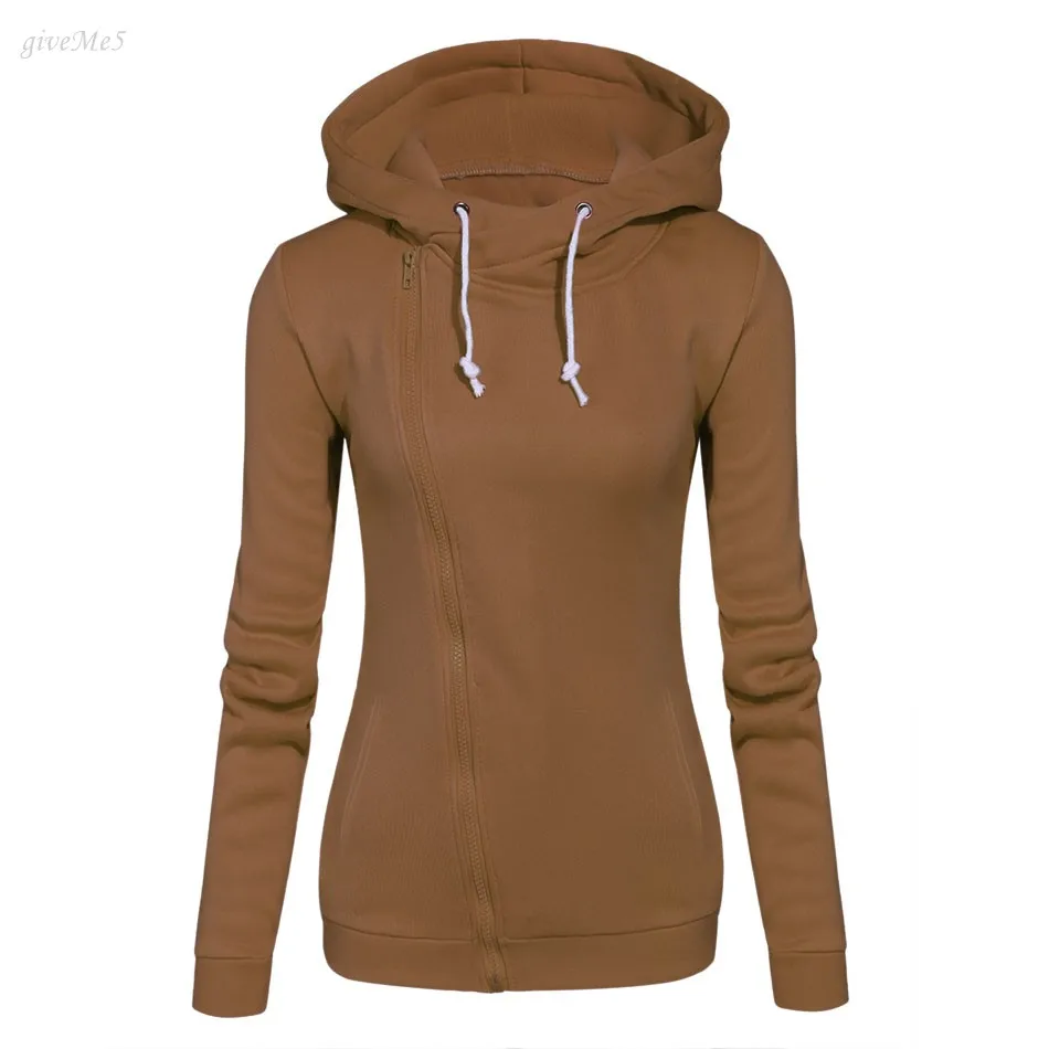 Осень Для женщин толстовка с капюшоном косые молнии худи верхняя одежда длинное