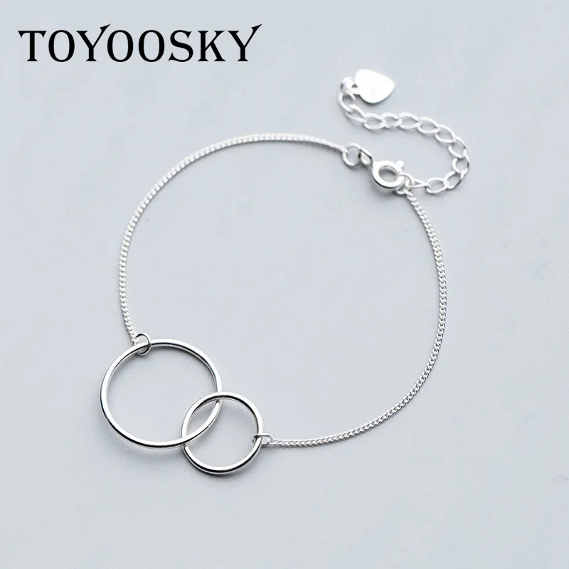 TOYOOSKY 925 пробы Серебряный браслет женский Простой полый двойной круглый милый