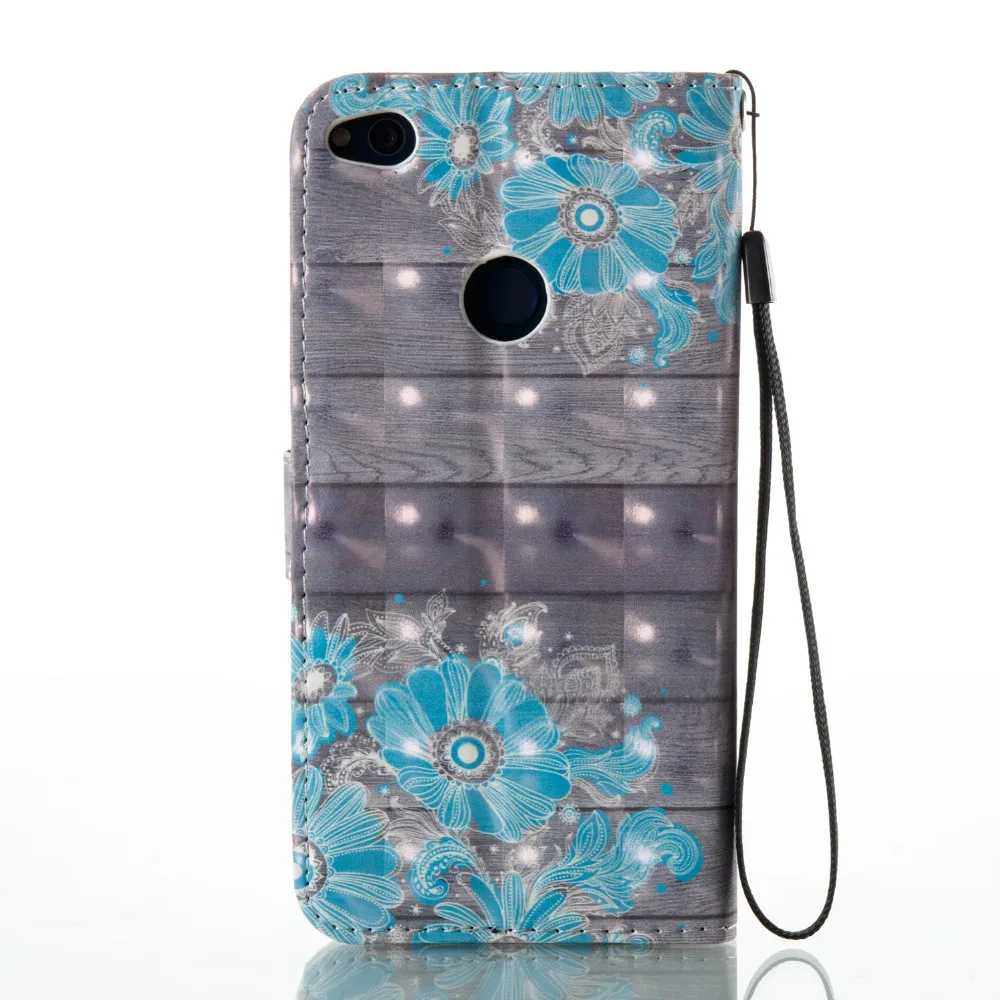Blue Flower 3D Colorful Pattern Wallet Flip Stand Pouch Shell Skin Case For Huawei P8 lite 2017 5.2&quot Leather Cover Coque Fundas |