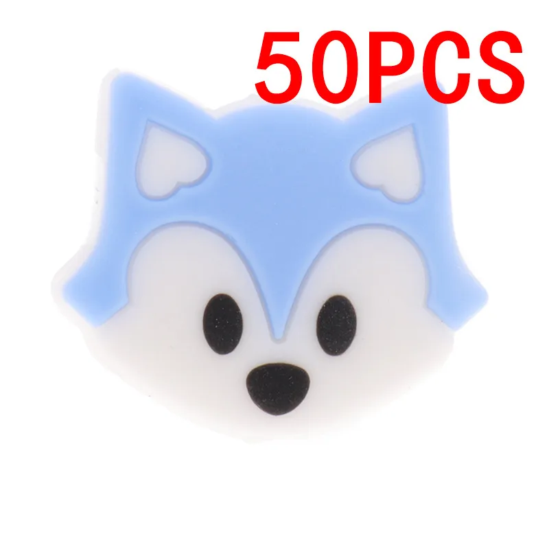 Fox blue 50 шт Единорог жемчужные бусы силиконовые бусины-прорезыватели игрушки ребенок Diy животного грызунов комплект Еда Класс силиконовый Прорезыватель для зубов шарик-грызунок силиконовые бусины - Цвет: Fox blue
