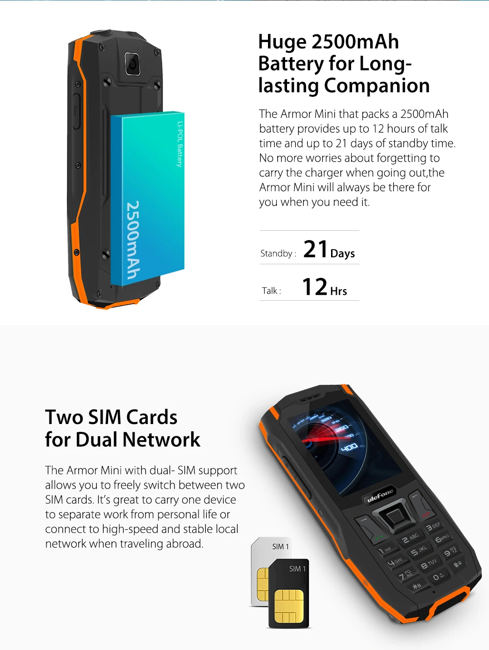 Оригинальный Ulefone Armor Mini IP68 водонепроницаемый ударопрочный мобильный телефон