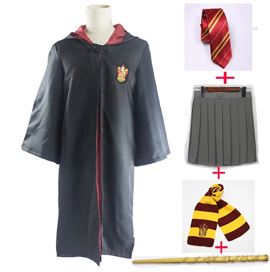 Hermione With Skirt Халат, накидка, галстук, шарф, палочка, очки Ravenclaw/Gryffindor/Hufflepuff/Slytherin Robe, Маскарадные костюмы, Гермиона, костюм 23 - Цвет: Hermione With Skirt
