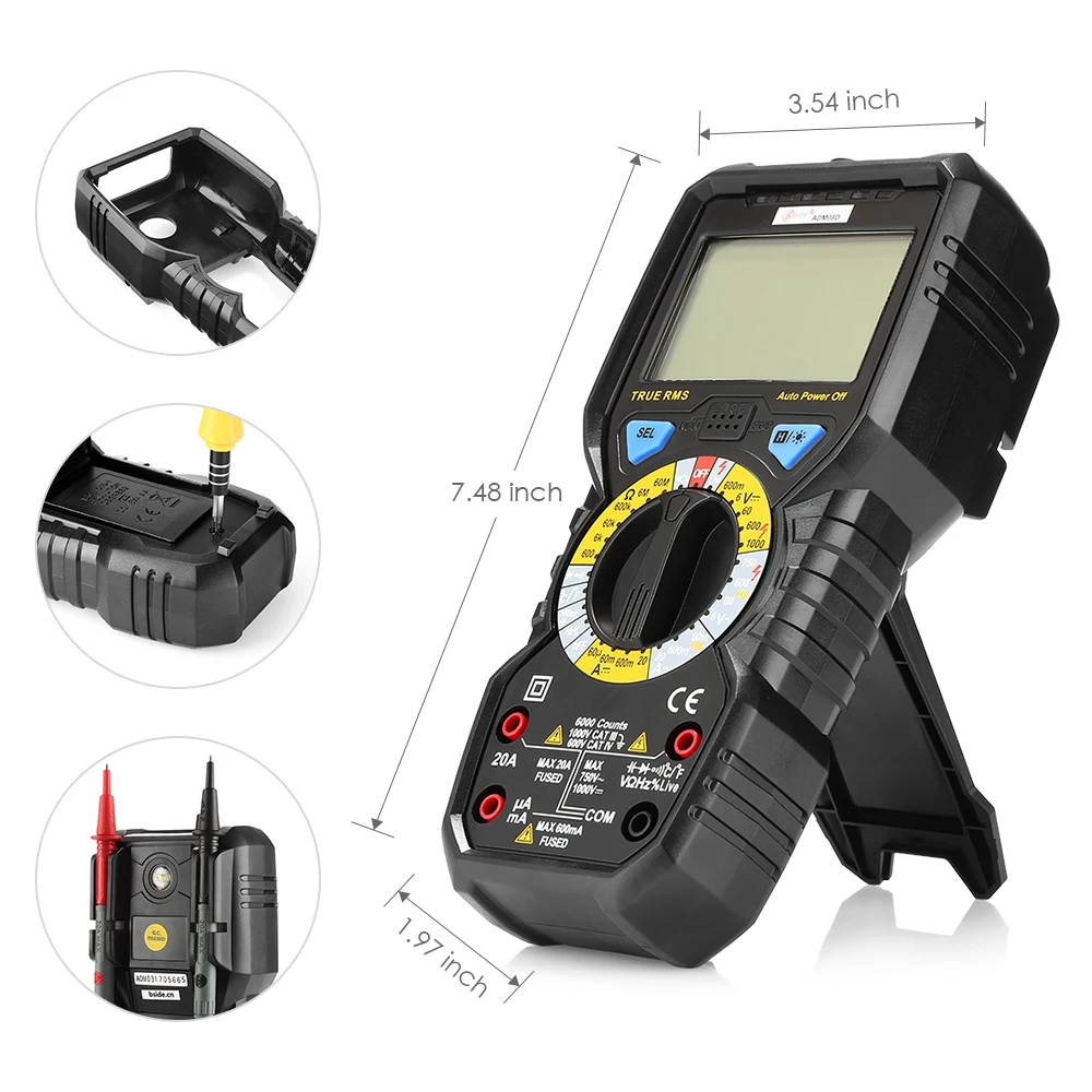 BSIDE ADM08D Цифровой мультиметр True RMS ЖК дисплей Дисплей AC/DC Напряжение ток