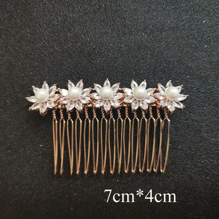 0686 Rose Gold SLBRIDAL роскошный модный Шарм Мода зубец Установка кубического циркония свадебные расческа для волос свадебные женские украшения для девочек аксессуары для волос - Окраска металла: 0686 Rose Gold