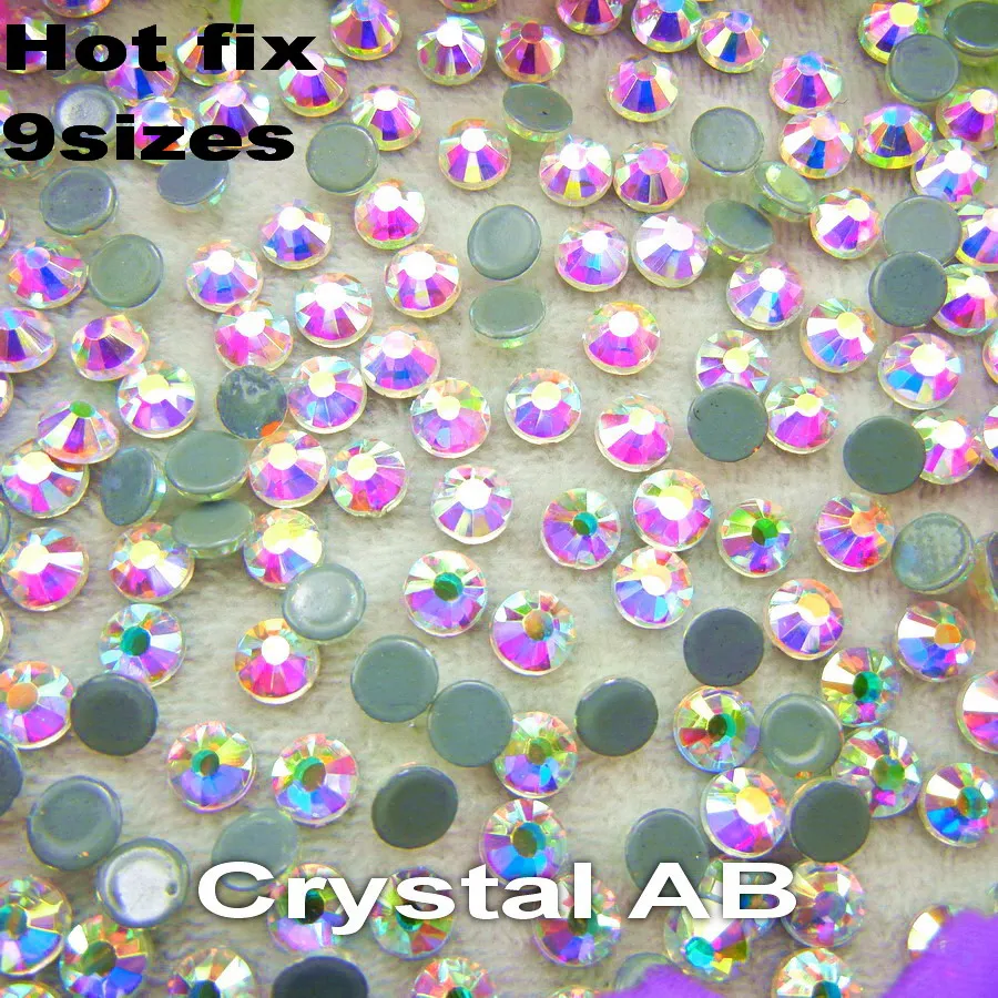Hotfix Crystal AB color 9 Sizes round shape flatback glass rhinestone bead hot fix iron on garment accessories decorate diy trim | Дом и сад