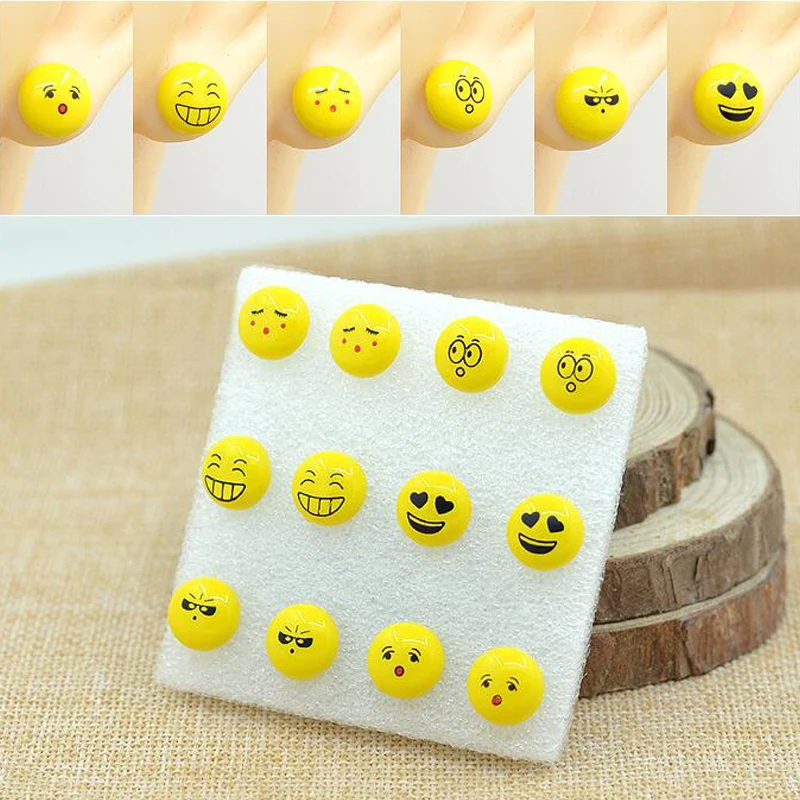 6 Pairs Мило Emoji Выражение Уха Шпильки Пластиковые Серьга Ювелирные Изделия