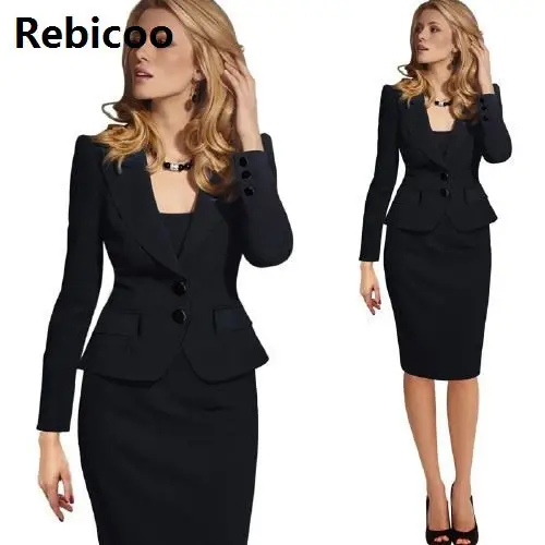 Womens Autumn Winter Long Sleeve Turn Down Collar Button Wear to Work Business Office Outwear Jacket Blazer | Женская одежда