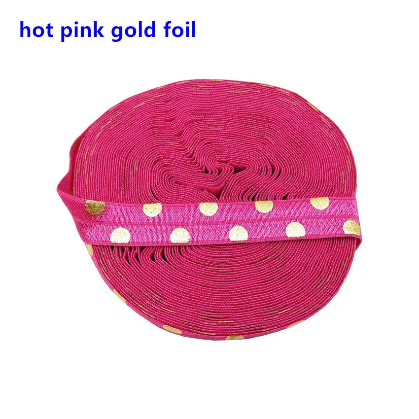 hot pink gold 10 ярдов 15 мм Золотой и розово-золотой фольги в горошек печати складной эластичный ремешок DIY Девушки волос Галстуки повязка аксессуары - Цвет: hot pink gold
