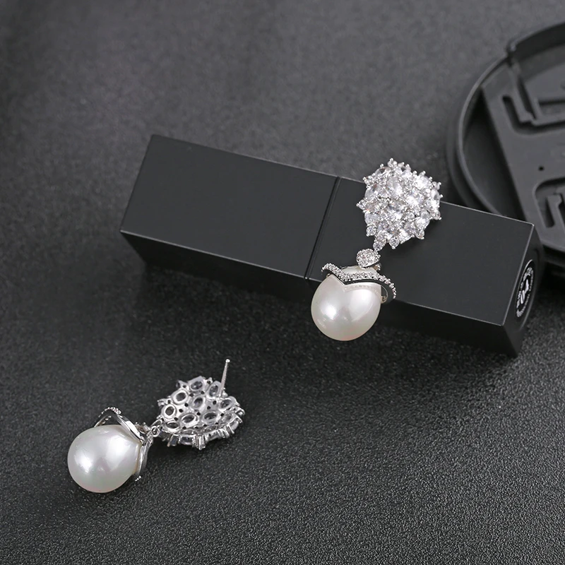 GAOLA прозрачные белые висячие серьги с микрозакрепкой искусственным жемчугом