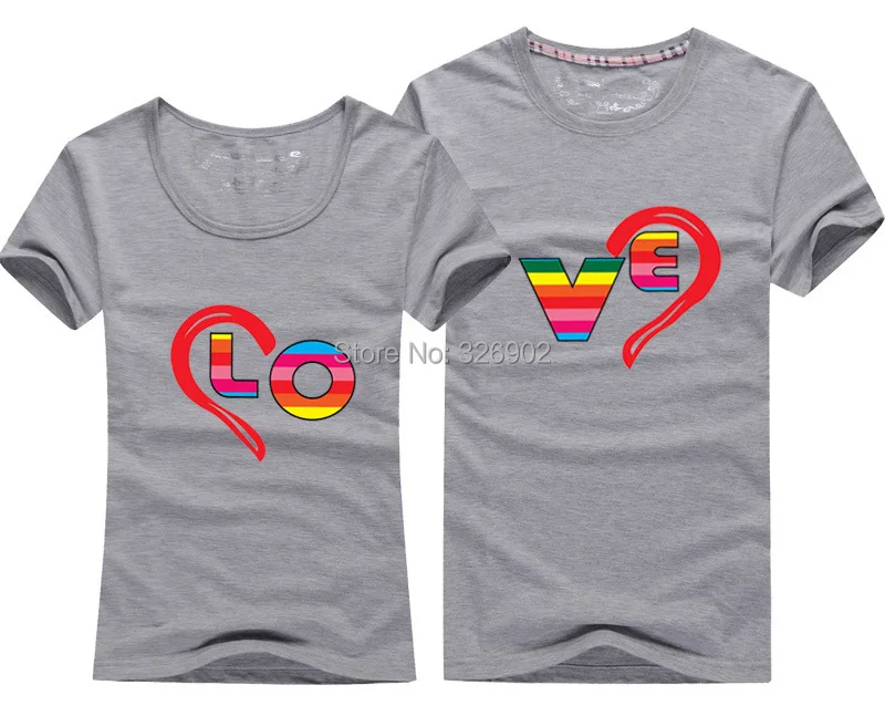 Новинка 2015 обновления пары сердце Для мужчин и женщин любовь футболки Printing100 %