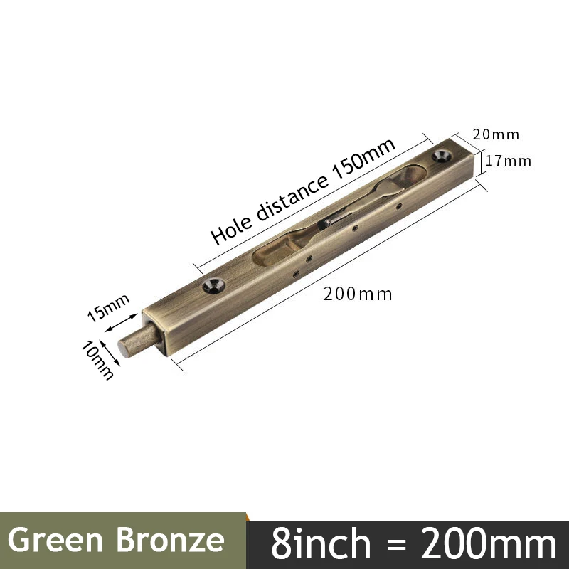 Green Bronze 8inch KAK 4/6/8/10 дюймов Нержавеющая сталь Скрытая стержень автомобильной двери охранник дверная защелка на сдвигающуюся дверь, замок с болтами, для ванной комнаты: защита от пыли и аппаратное обеспечение - Цвет: Green Bronze 8inch