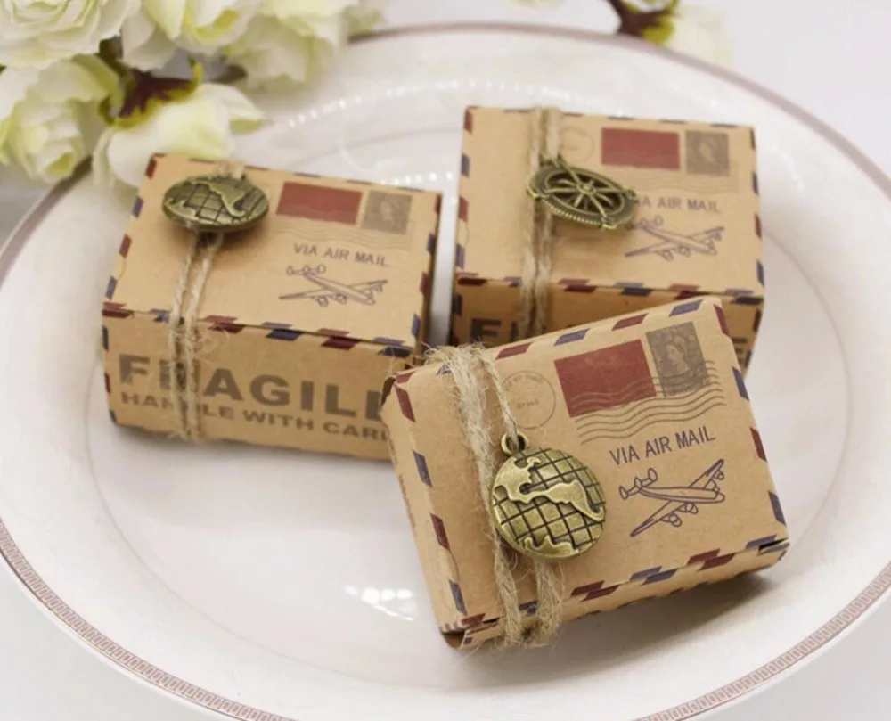 100 шт. воздушная почта самолет крафт бумага с Pandant коробка шоколадных конфет