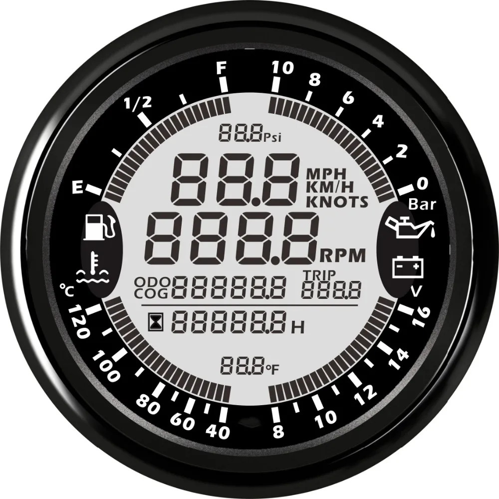 6 в 1 Многофункциональный Калибр метр Автомобильная лодка 85 мм gps скорость метр Грузовик Лодка цифровой ЖК-дисплей датчик скорости Тахометр 0-10Bar