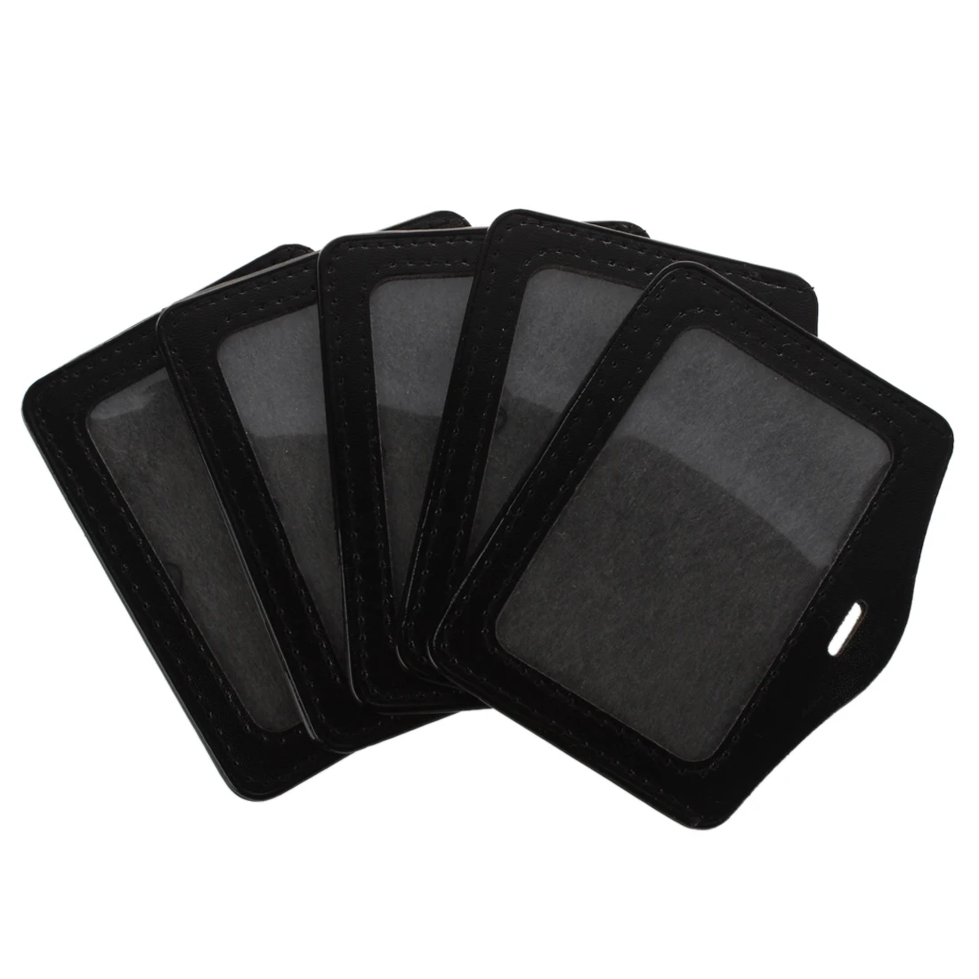 

5 Pcs Black Faux Leather Business ID Card Badge Holder