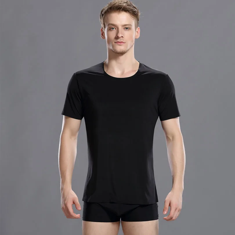 Новая брендовая одежда мужская Нижняя Майка Chaleco Hombre футболка с коротким рукавом Однотонная спандекс нейлон мужское трикотажное нижнее белье 3 цвета - Цвет: black O neck