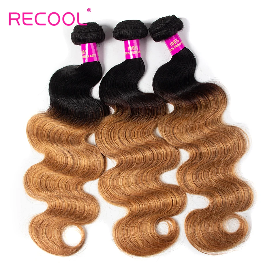 Recool волосы бразильские Weave Связки 1B 27 покраска методом Омбре пучки волос Remy