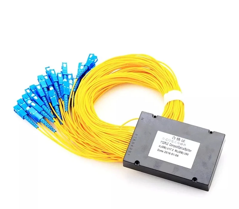 2PCS 1*32 PLC splitter ABS box type SC FC 1mtr 2.0mm 3.0mm yellow cable 1X32 Cassette FTTH coupler ODN free shipping factory