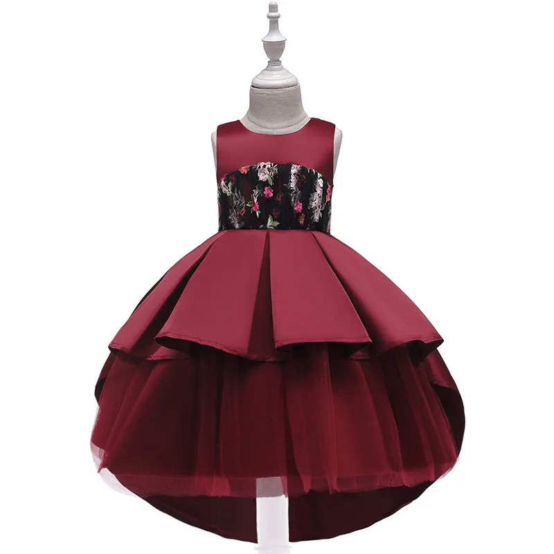 dark red Элегантное кружевное платье-пачка с цветочным узором для девочек на свадьбу Детские платья для девочек, костюм принцессы вечерние платья для детей 8 лет, L5142 - Цвет: dark red