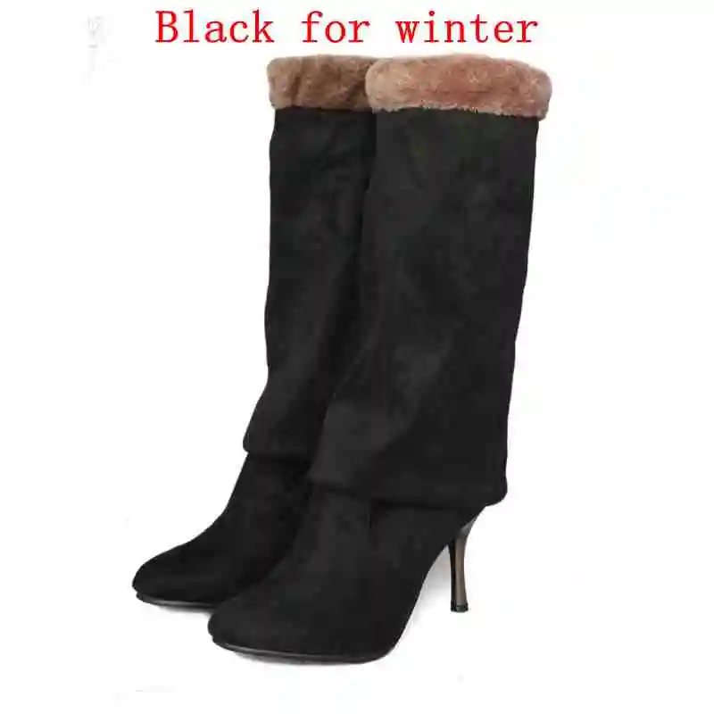 High quality women shoes fashion Pointed Toe Nubuck Leather boots Over-the-Knee Slip-On high thin heels long for | Обувь