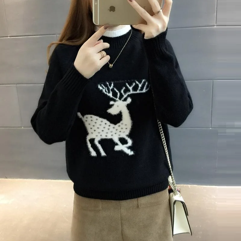 Spring Autumn Winter Sweaters For Women 2019 New Fashion Sweater famous Brand With Deer Decoration Female Wool | Женская одежда
