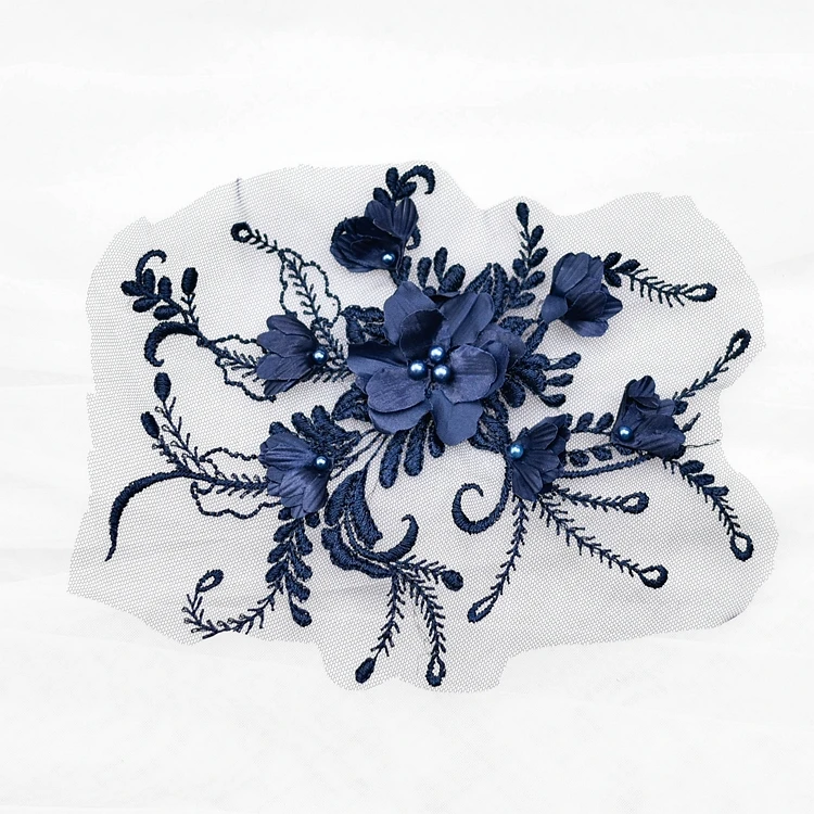 

5Pieces 3D Flower Embroidered Beaded Lace Appliques Fabric For DIY Sewing Material Wedding Dress Veil Headscarf Lace Accessories