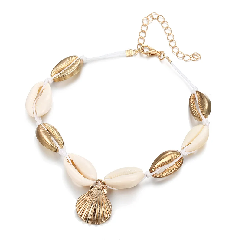 Браслет на ногу с цепочкой Boho Shell, летние сандалии, пляжные браслеты на ногу, регулируемые пляжные ювелирные браслеты для женщин и девушек - Окраска металла: JSZ14