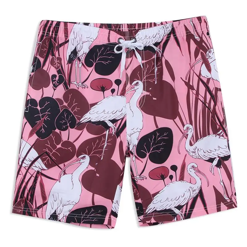 Летние розовые купальные шорты с принтом журавлей больших размеров купальный