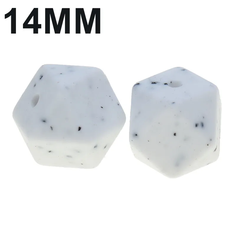 White Speckles 50 шт Силиконовые бусы для прорезывания зубов шестигранник 14 мм силиконовые жевательные бусины ожерелье зубы Diy Ювелирные изделия запчасти пищевой силиконовый бисер - Цвет: White Speckles
