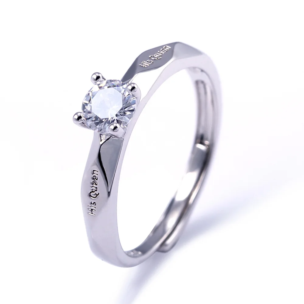 New Fashion Couple Rings Silver His Queen Her King Lover Ring Adjustable Wedding Band Crystal Jewelry Valentine's Day Gifts | Украшения
